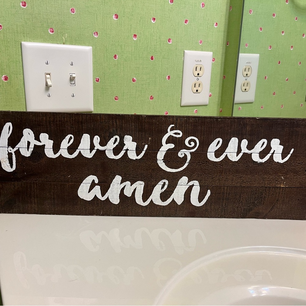 Rustic Brown Wooden Sign with White Script